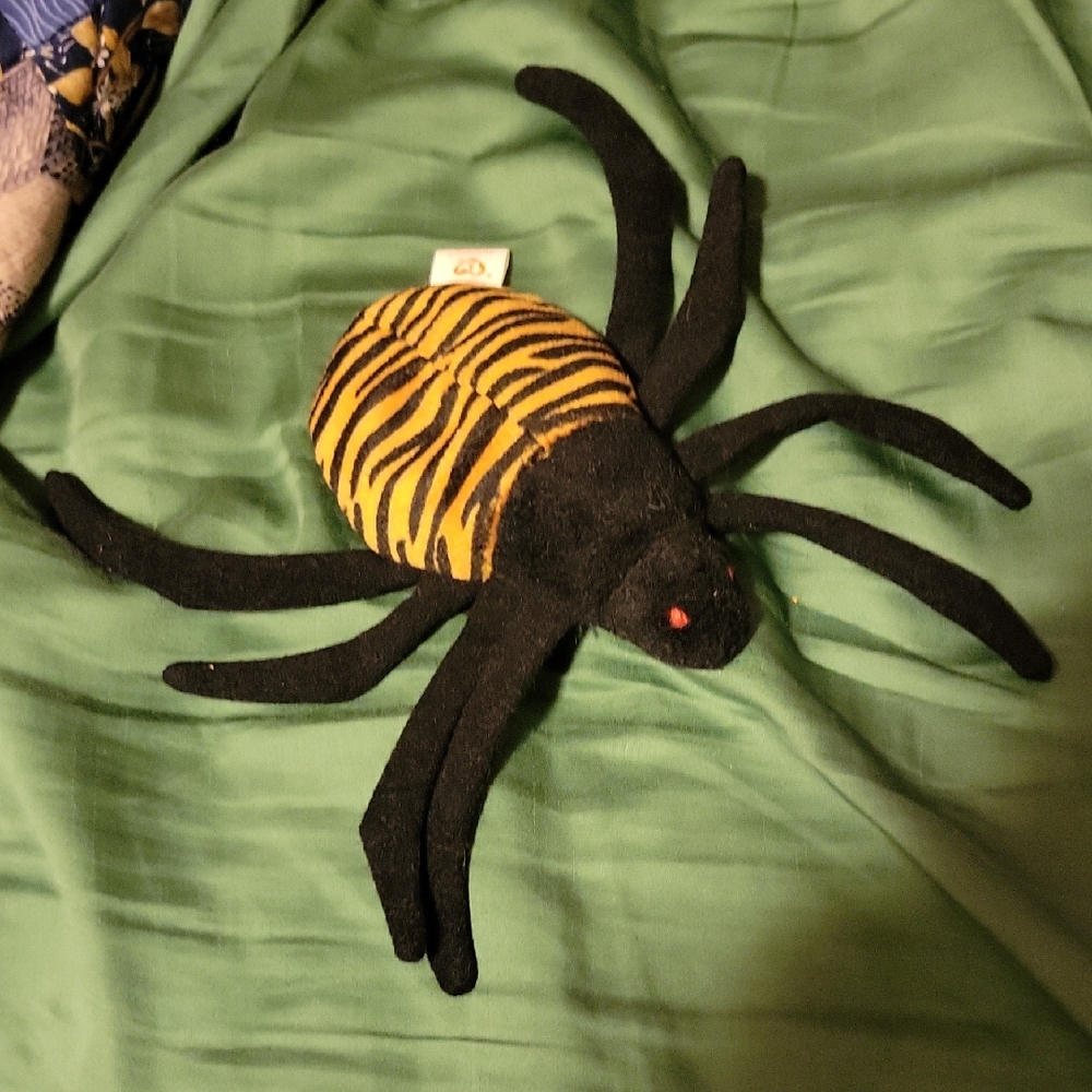 Ty "Spinner: Black and Orange Spider Plush Toy W/ PVC Pellets, NO SWING TAG